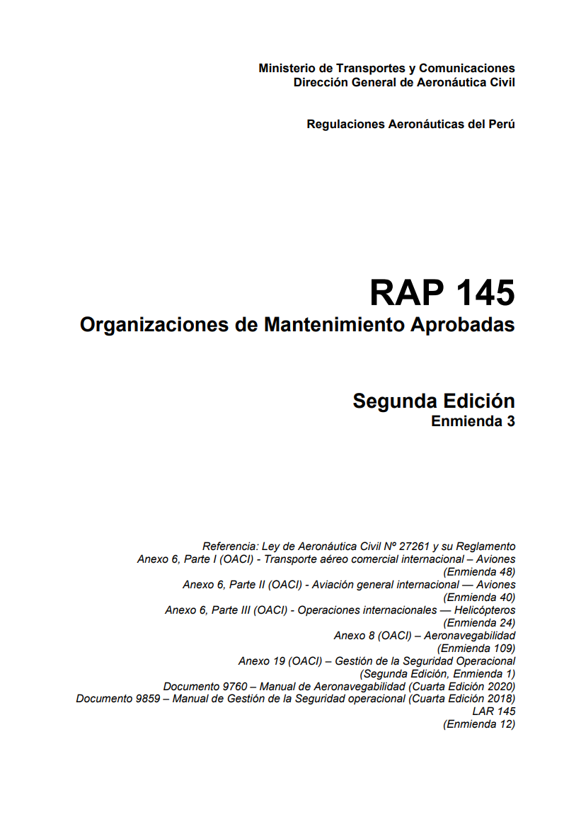 Vista preliminar de documento RAP 145 - Segunda Edición - Enmienda 3 (VIGENTE)