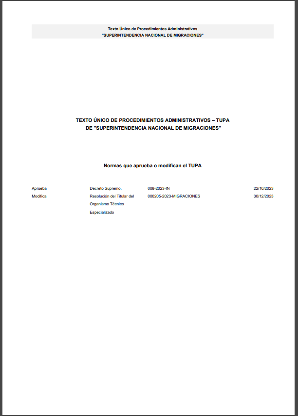 Vista preliminar de documento Texto Único de Procedimientos Administrativos 2023 (Modificación)